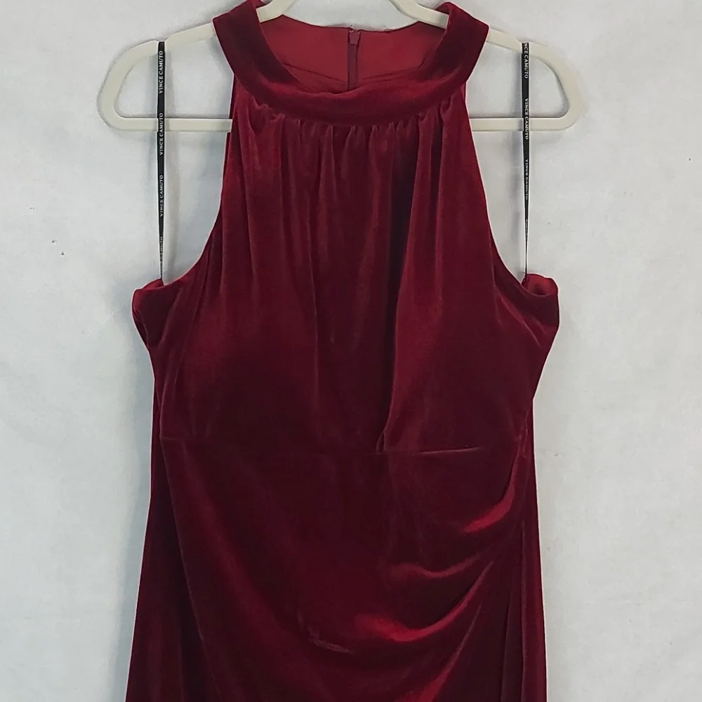 Vince Camuto Red Burgundy Velvet Halter Sleeveless Over Knee Dress 18 XXL # - Picture 4 of 13